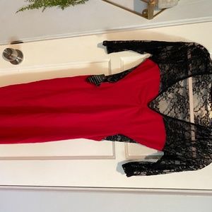 NWT red lace cut out midi dress